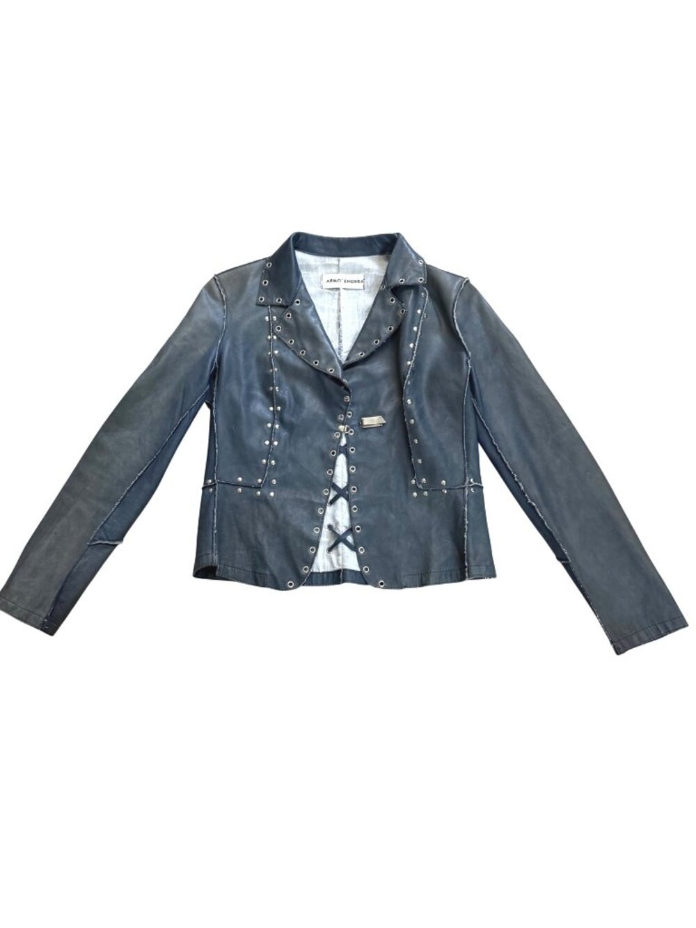 Armo Endera Italy Women's Moto Jacket 40 Blue Italian Leather Studded Crop Edgy
